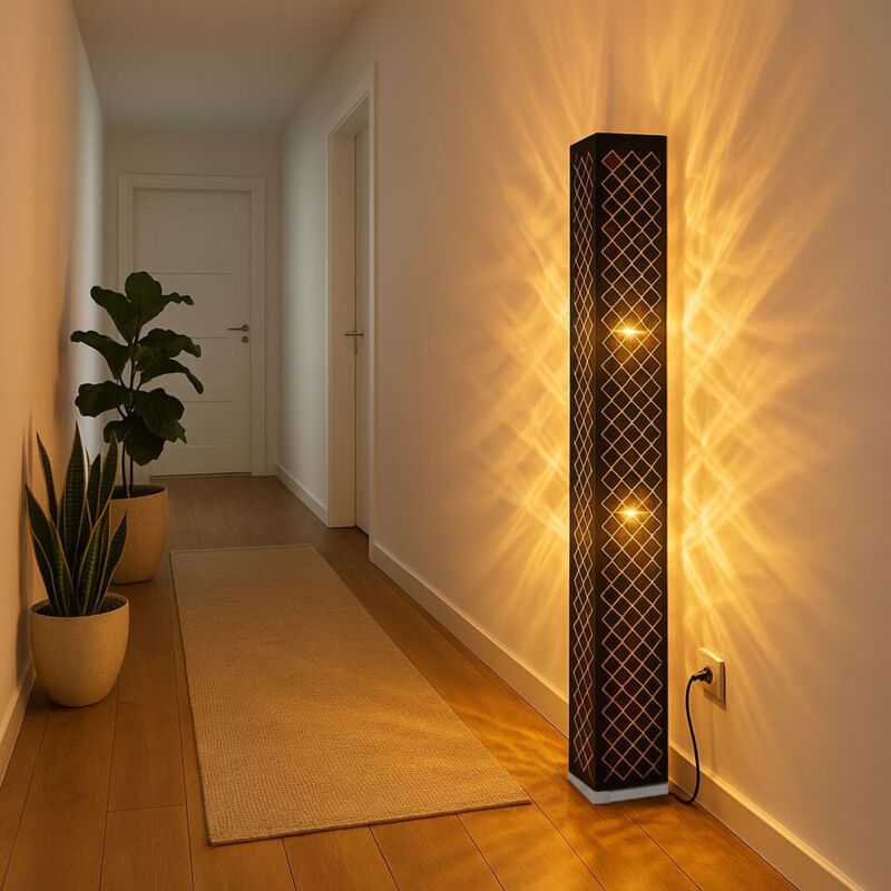 Lampada Da Terra A Proiezione GOLD Globo 15229S2 | Design In Tessuto Nero, 152 Cm, Con Paralume Orientabile
