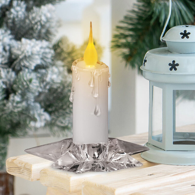 Candele natalizie LED candele addobbo natalizio lampada da tavolo effetto  sfarfallio candela, portastella effetto sfarfallio bianco trasparente, 1x  LED, DxH 14,5x165 cm