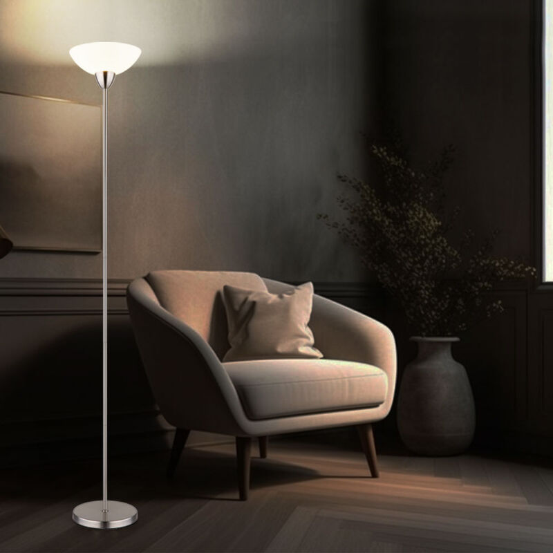 Lampada Da Terra Con Due Paralumi A Globo: Elegante In Metallo Oro E Vetro Bianco - 2