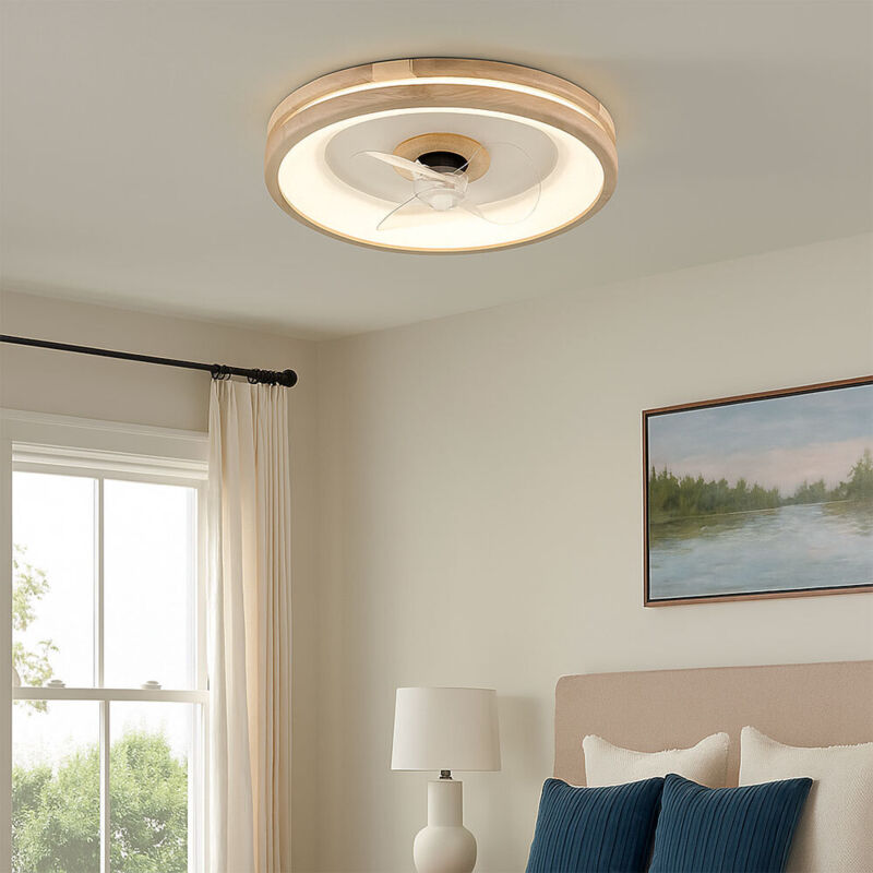 Lampada A Soffitto LED Con Ventilatore Integrato 36Wx2 - Dimmerabile Con Telecomando, 3 Velocità, Silenzioso, Design In Legno E Acrilico - Ø50cm, Per Camera Da Letto E Soggiorno