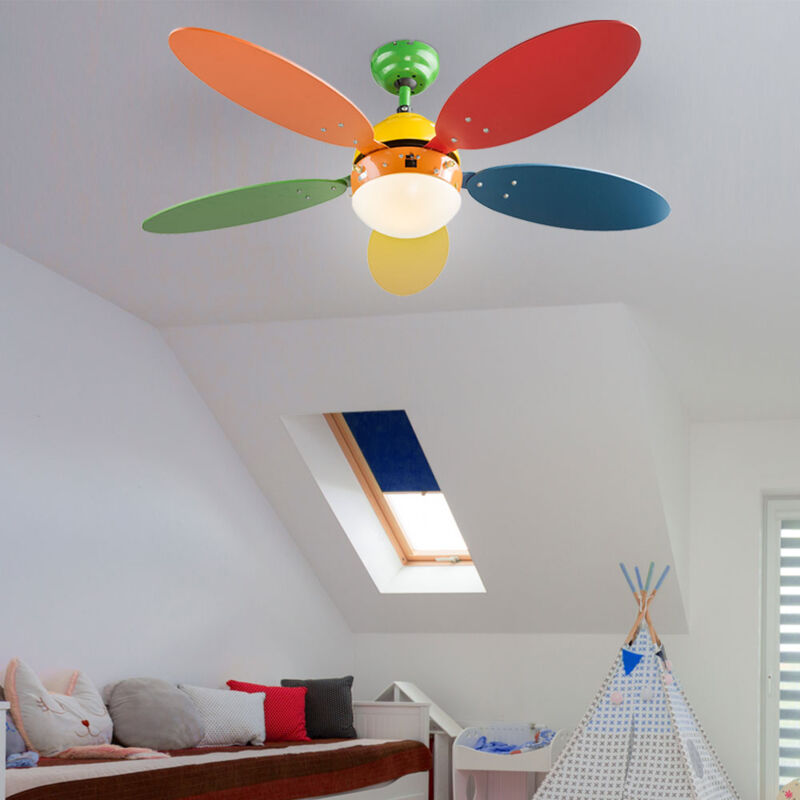 Bambini Ventilatore da Soffitto con Luce e Telecomando 6 Velocità Silenziosa Plafoniera con Ventilatore Reversibile Inverno/Estate Ventilatori da Soffitto con Lampada Soggiorno Cameretta-C|132CM