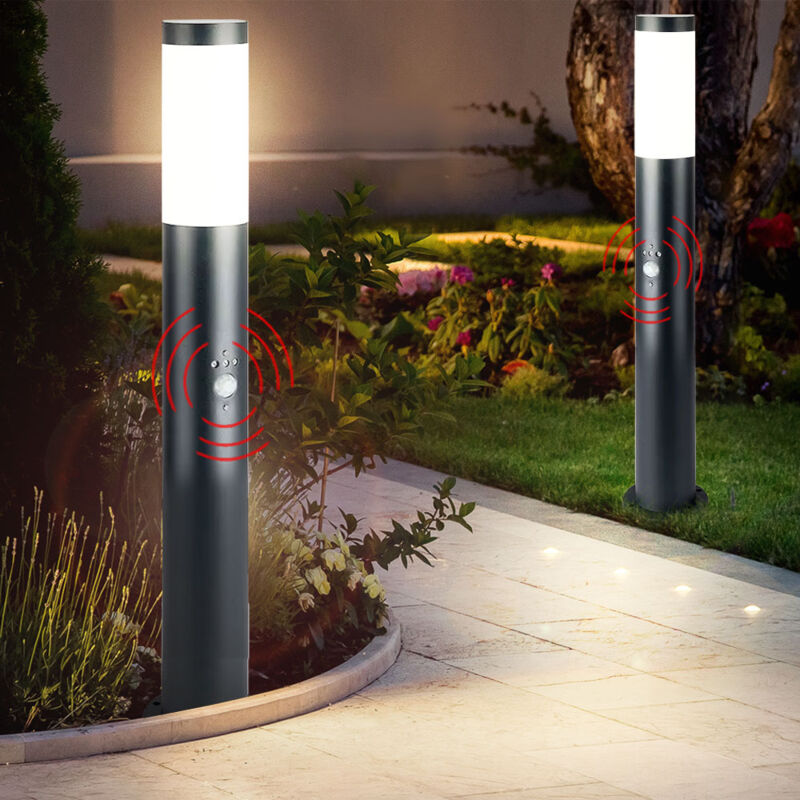 Lampada Da Giardino Hongkong Con Sensore Di Movimento - Stile Antico, Alluminio Nero, Altezza 112cm, IP44, Attacco E27 - 3
