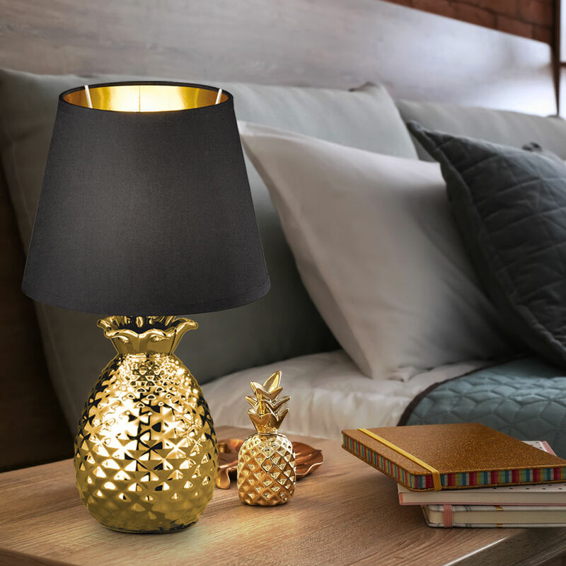 Lampada da comodino in tessuto lampada da tavolo in ceramica design ORO NERO  ananas Reality lights R50421079