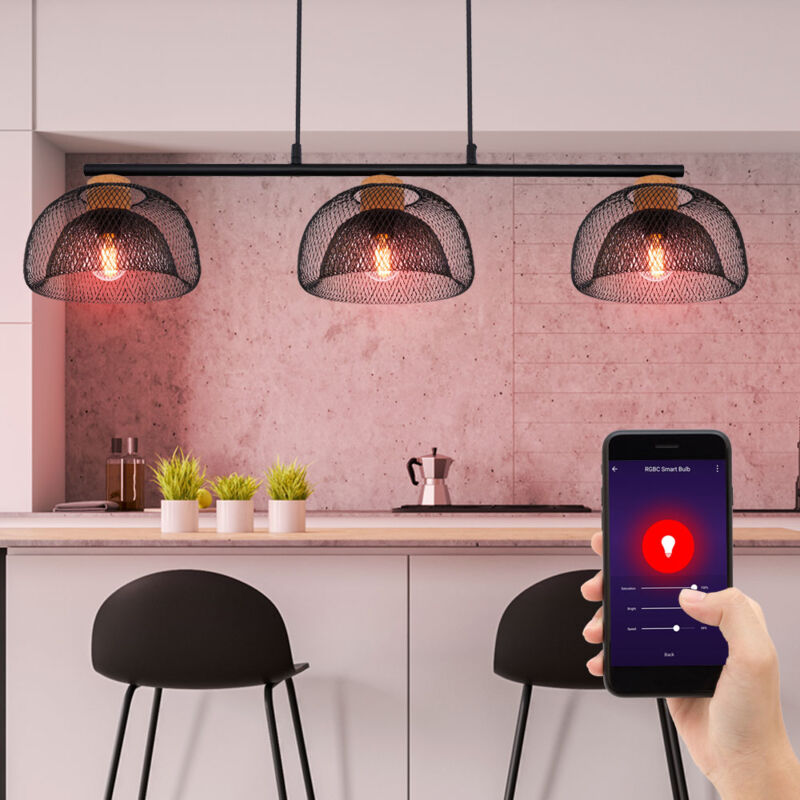 Lampada da soffitto a controllo vocale con app a sospensione a pendolo in  sughero nero in un set che include lampadine a LED RGB