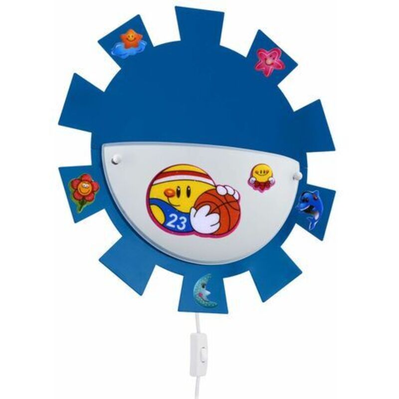 Lampada cameretta bambini, lampada sala giochi, applique, applique, lampada bambini, telecomando dimmerabile memory adesivo acciaio vetro bianco blu, 1x RGB LED 3.5W 200Lm 3000K, DxH 35x8cm