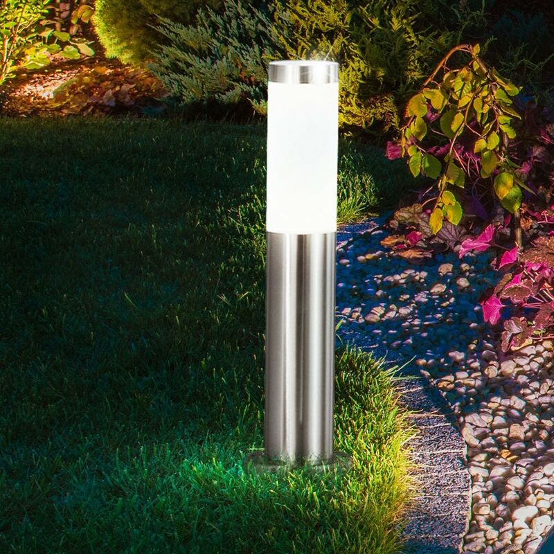 Lampade da giardino esterno argento lampada da esterno lampada da terra  luci vialetto esterno moderno, acciaio inossidabile metallo bianco  trasparente, IP54, 1x E27, DxH 12x50 cm, set di 2