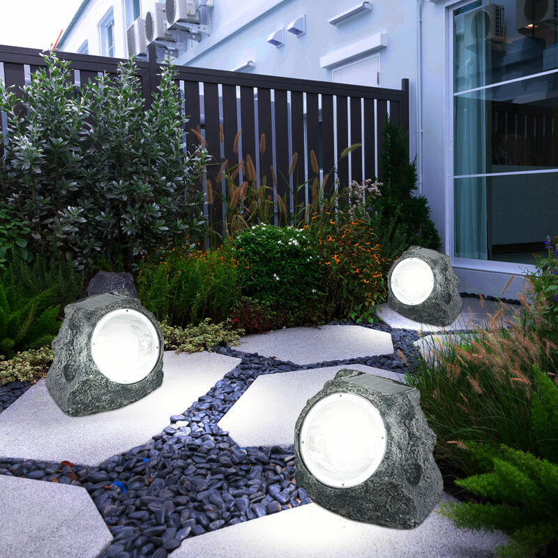 SET di 3 faretti solari da giardino a LED, autocaricanti da esterno in  pietra chiara design