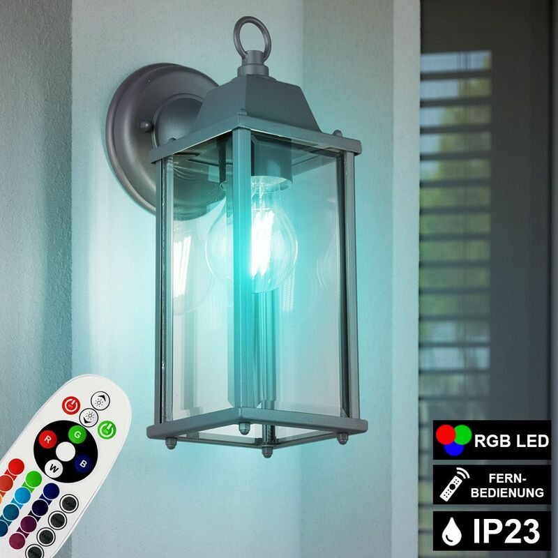 Lampada da parete per esterni lampada da facciata telecomandata lanterna  faretto antracite dimmerabile in un set con lampadine LED RGB