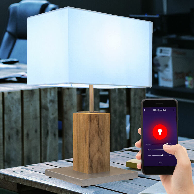 Lampada da tavolo LED RGB intelligente DIMMERABILE soggiorno pranzo camera  da letto lato legno rovere chiaro app vocale controllabile tramite telefono  cellulare