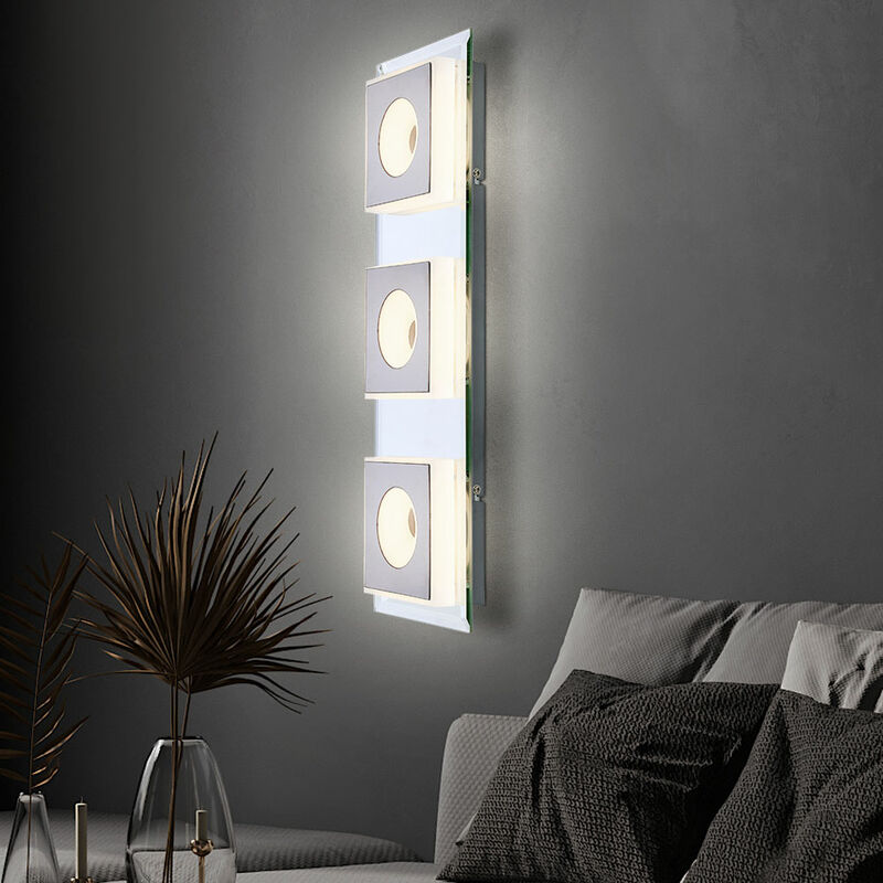 Lampada da parete per interni LED moderna luce indiretta soggiorno applique  da parete corridoio e scala, specchiata, nichel opaco acrilico satinato, 3x  6W 245lm 3000K, LxH 16x50 cm