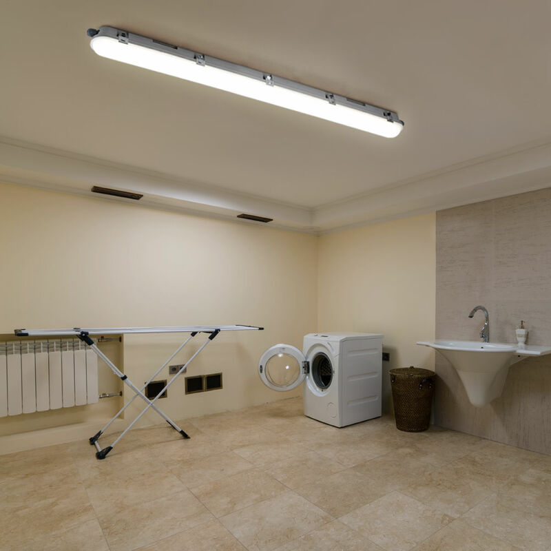 Lampada per vasca da bagno plafoniera per ambienti umidi officina garage  seminterrato tubo fluorescente, IP65, 18 watt LED 1440 lumen 6400K bianco  freddo, LxLxP 60x6.5x5.8cm