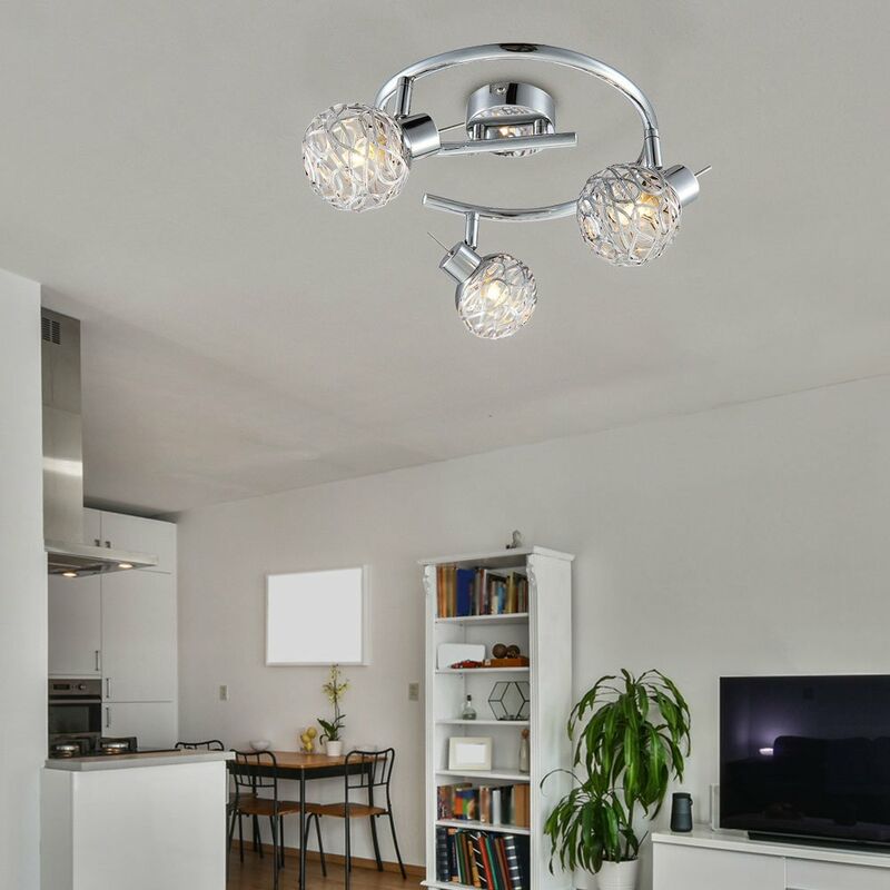 Lampada da soffitto a LED luce cromo alluminio argento metallizzato  cristalli soggiorno