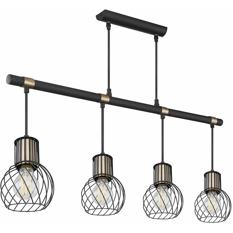 Lampada da soffitto vintage a pendolo in legno con griglia a sospensione  nera in un set