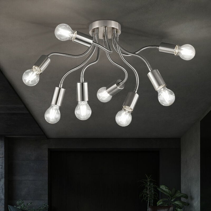 Sputnik lampada argento plafoniera 8 fiamme lampada da soffitto orientabile camera  da letto, faretto flessibile, metallo, 8x E27, DxH 60x30 cm