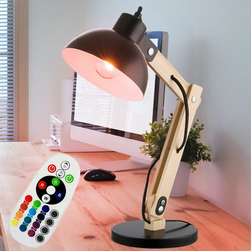 Lampada da tavolo in legno, dimmerabile con telecomando, lampada da  comodino, lampada da camera, orientabile, LED RGB 9 W 806 lm bianco caldo,  LxH 31 x 42,5 cm