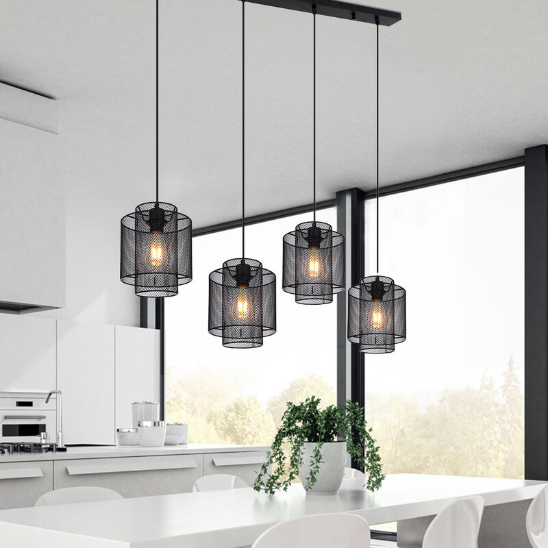 Lampadario per tavolo pranzo in cucina 4 luci cilindri nero led