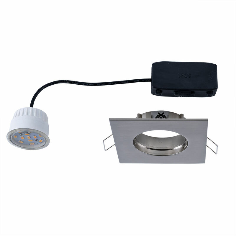 Faretto da incasso per bagno IP44, ferro zinco alluminio spazzolato, LED  6,8 W 430 Lm bianco caldo, LxL 8,6x8,6 cm, set di 6