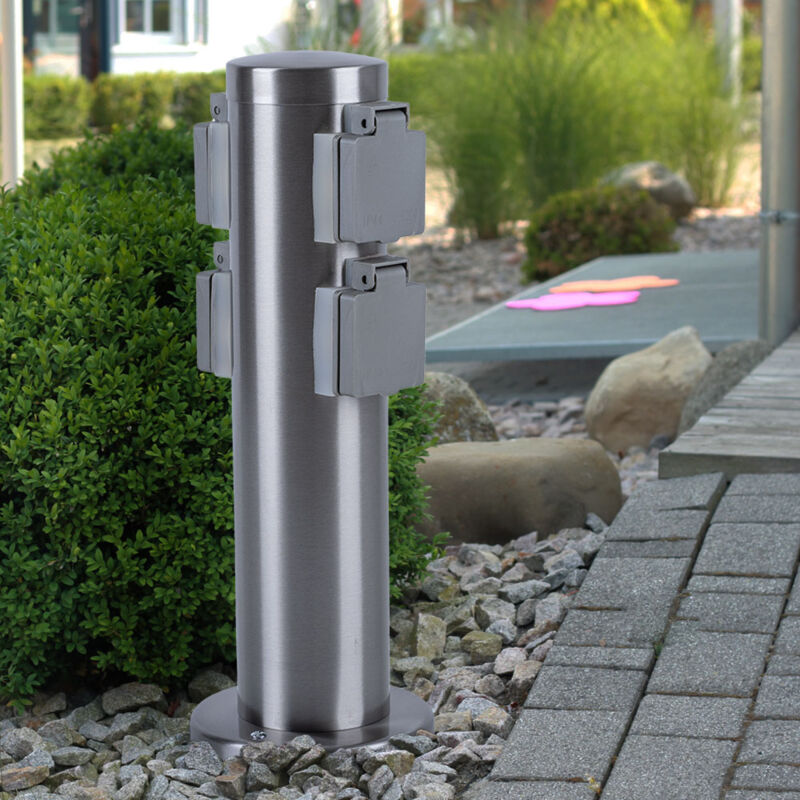 Presa Da Esterno Quadrata In Acciaio Inox Con Timer 24h | 2 Prese Con Coperchio IP44 | Installazione Fissa Da Giardino | 3680W Massimi