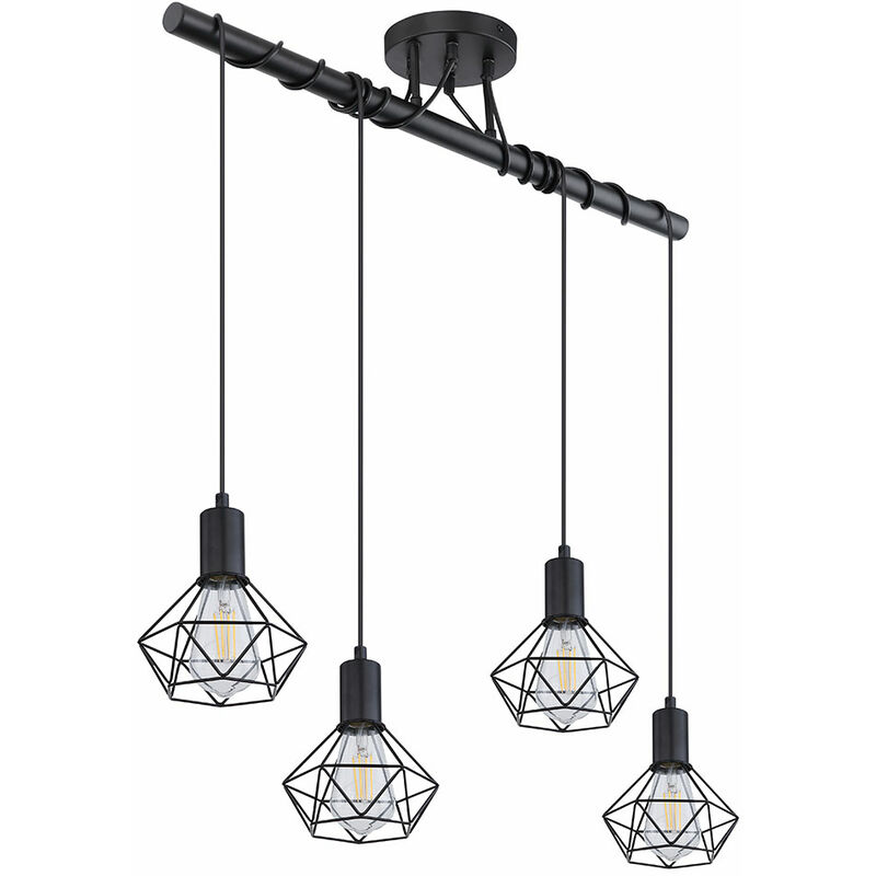 Lampada a sospensione, lampada da tavolo da pranzo, 4 fiamme, design  industriale, regolabile in altezza, metallo, nero, 4x E27, LxLxA 100x20x120  cm