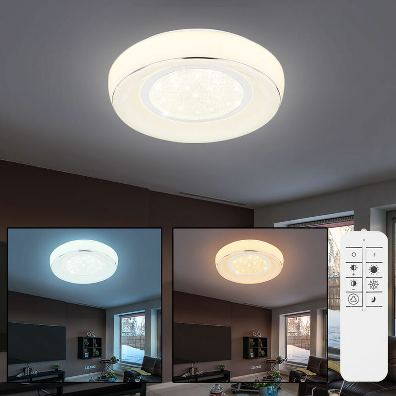 Plafoniera dimmerabile con telecomando Plafoniera led soggiorno cristalli, temperatura  colore regolabile con luce notturna, 1x 18W 1300lm 3000-6000K, PxH 39x9 cm