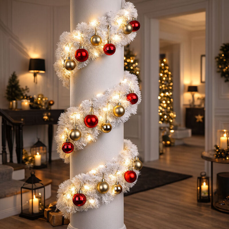 Ghirlanda Natalizia Da 10 Metri - Decorazione Per Albero Di Natale, PVC, Verde Chiaro Con Punta Bianca