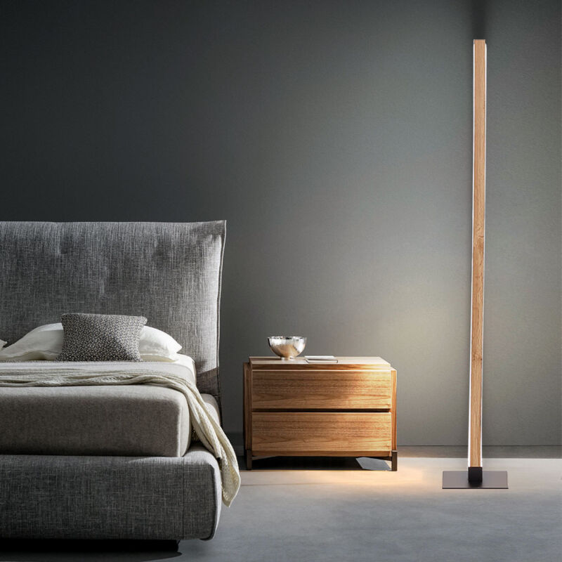 Lampada Da Terra In Legno Con 3 Ripiani | LED 162 Cm | Lampada Per Soggiorno E Camera Da Letto Con Paralume