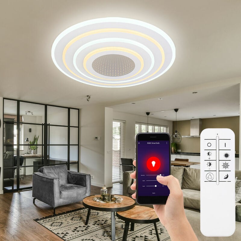 Smart Home plafoniera LED CCT soggiorno Smart plafoniera app camera da letto,  dimmerabile con telecomando, 1x Smart LED 40W 3000-6500 Kelvin, PxH 42x6,7  cm