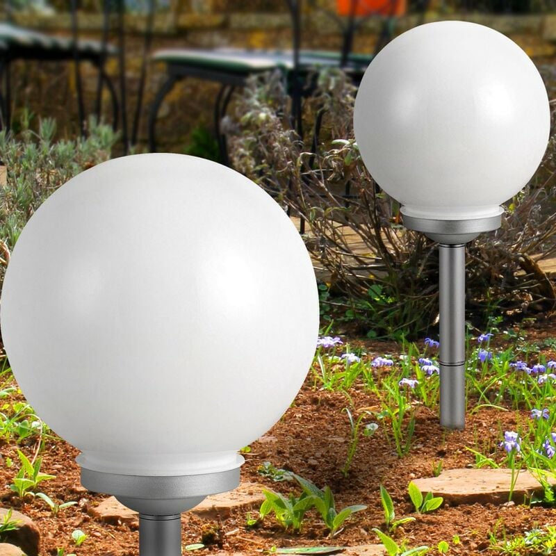 Luci solari a LED luci plug-in decorazioni da giardino luci esterne sfera  rotonda bianca con picchetto, IP44, batteria ricaricabile, plastica, bianco  argento, LED, set da 3