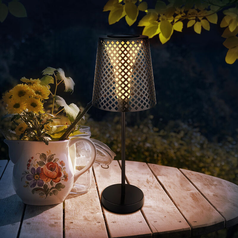 Lampada da tavolo solare a LED da giardino lampada da tavolo solare per  balcone esterno lampada da tavolo solare in metallo, nero, effetto luce, 1x  LED 3000K, DxH 18x50cm