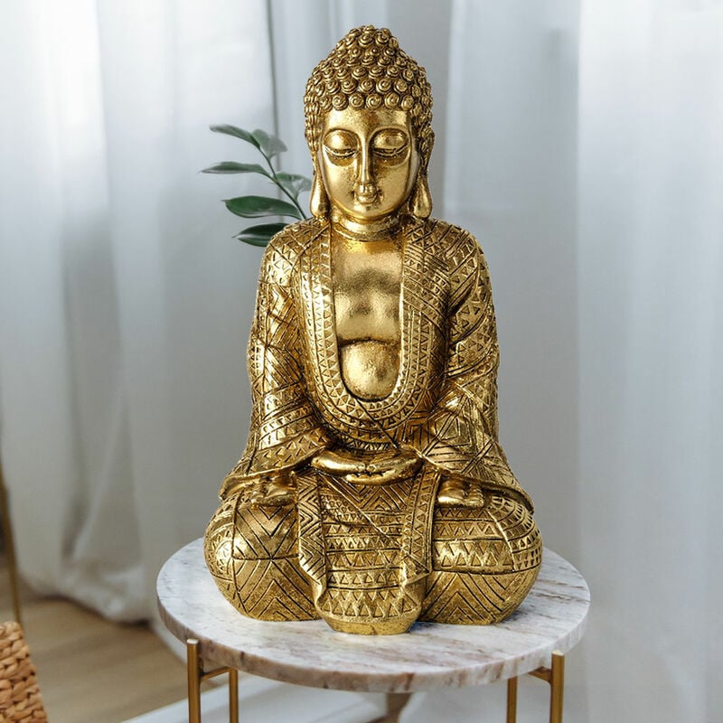 Figura di Buddha soggiorno figura decorativa decorazione della casa,  scultura asiatica, resina sintetica oro, LxLxA 12x10x20 cm