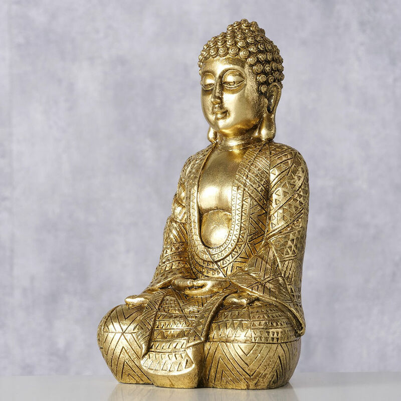 Figura di Buddha soggiorno figura decorativa decorazione della casa,  scultura asiatica, resina sintetica oro, LxLxA 12x10x20 cm