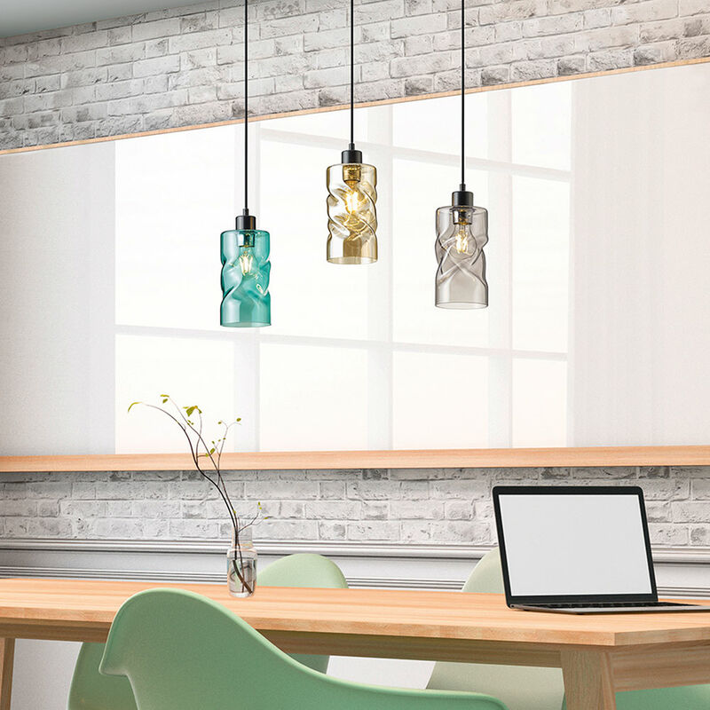 Lampada a sospensione lampada a sospensione 3 fiamme vetro multicolore sala da pranzo Altezza regolabile, metallo, 3 attacchi E27, LxPxH 60x10x150 cm