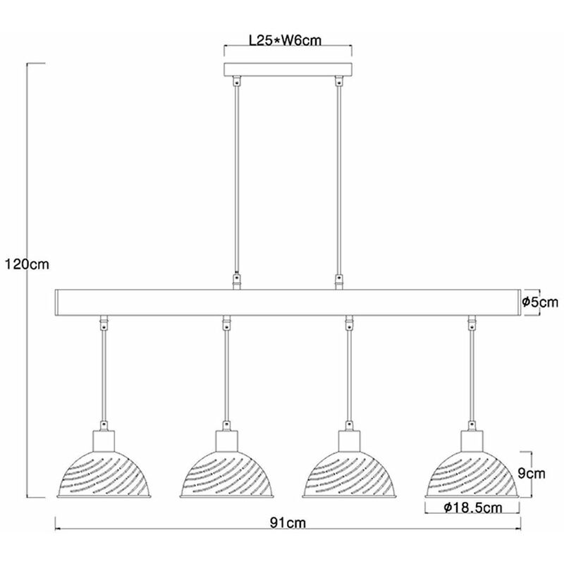 Lampada a sospensione, lampada da tavolo da pranzo, 4 fiamme, design  industriale, regolabile in altezza, metallo, nero, 4x E27, LxLxA 100x20x120  cm
