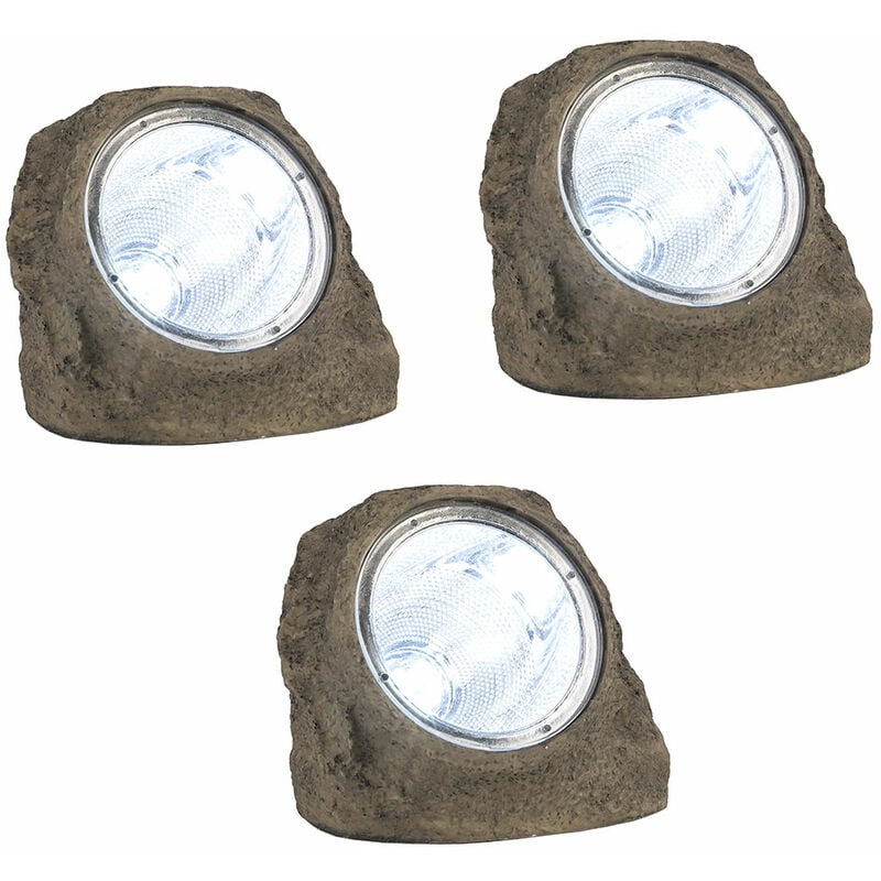 Lampada solare da esterno grigio chiaro faretto, LED batteria in pietra  resistente alle intemperie, poliresina, 4x LED, LxLxA 14,5x12x11 cm, set di  3