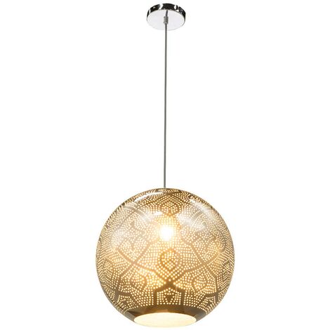 Lampada a sospensione lampada a sospensione palla cromata sala da pranzo Lampada a sospensione palla sala da pranzo, motivo orientale, 1x E27, DxH 35x136 cm