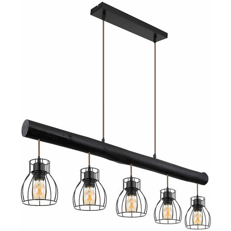 Lampada a sospensione Mantigan, lampada a sospensione a 6 luci in metallo/legno in nero/natura Design scandinavo, lampada a sospensione con asta in