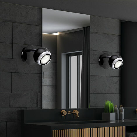 Lampada da parete in metallo cromato spot da parete faretto LED orientabile, spot mobile, design anello nero, 1x LED 3W 250 lm bianco caldo, H 11,5 cm, set di 2 (1/5)