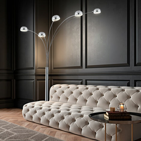 Piantana lampada da terra cromo soggiorno moderna con base in marmo argento, metallo, 5x E14, LxPxH 130x120x200 cm