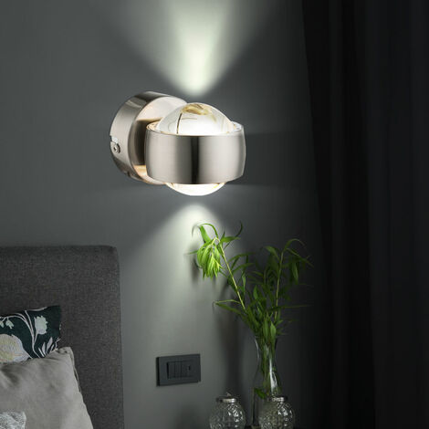 Lampada da parete Lampada da parete Lampada da camera Apparecchio, illuminazione verso l'alto e verso il basso 2 fiamme, vetro nichel opaco, 2x LED 3W 320Lm bianco caldo, LxP 7,5x10cm (1/5)