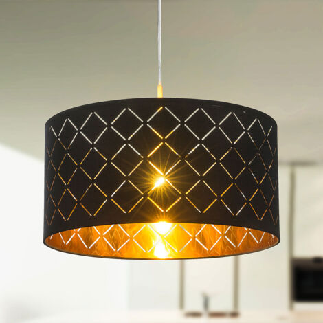 Lampada a sospensione a LED lampada a sospensione nera tavolo da pranzo soggiorno moderno, paralume in tessuto rotondo, metallo oro, 9W 810lm bianco caldo, DxH 40x140 cm (1/5)