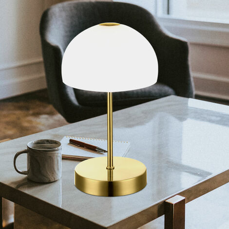 Lampada da comodino Touch lampada da tavolo in ottone LED vetro opale lampada laterale funzione touch, 5W 400Lm bianco caldo, DxH 15x27 cm