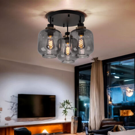 Kowanie Lampada da soffitto in vetro per corridoio: Lampada da soffitto vintage E27 per corridoio in vetro sferico dorato, illuminazione da soffitto, lampada da cucina industriale - Senza lampadina