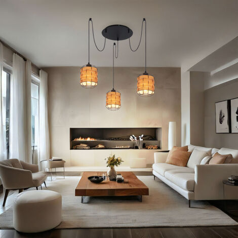 Lampadario A Sospensione Moderno 3 Luci, Stile Vintage, Regolabile In Altezza, Base E27, Colore Nero