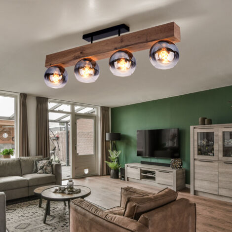 Plafoniera Chehalis, Lampada Da Soffitto In Metallo/vetro In Nero/oro