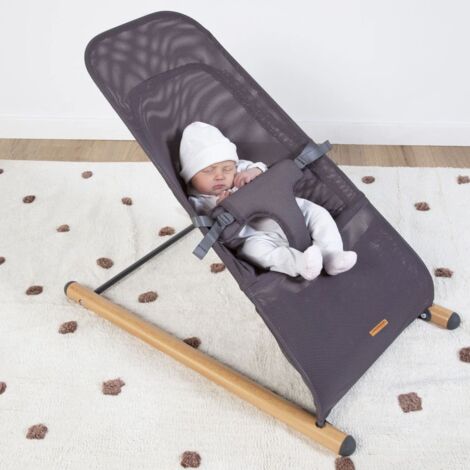 Seggiolino a dondolo per neonati Sdraietta per bambini, rete a maglie antracite, max. 9 kg, acciaio faggio, LxLxH 46x74x56 cm