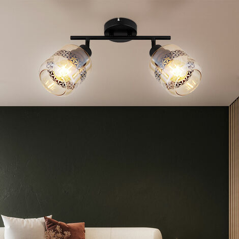 Plafoniera camera da letto faretto da soffitto a 2 luci moderno spot bar orientabile, vetro