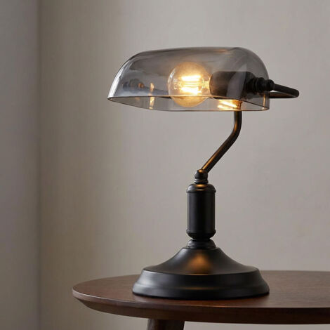 Lampada Da Banco Stile Vintage - Paralume In Vetro, Base Dorata, Interruttore A Catena - Foto 5