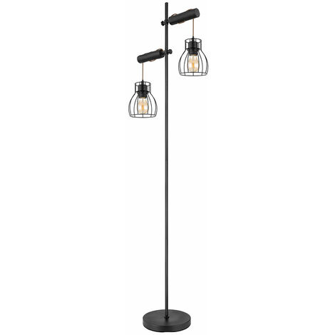 Lampada Da Terra Vintage Con 2 Paralumi A Gabbia - Nero, Altezza 151cm, Attacco E27 Max 25W - Foto 5