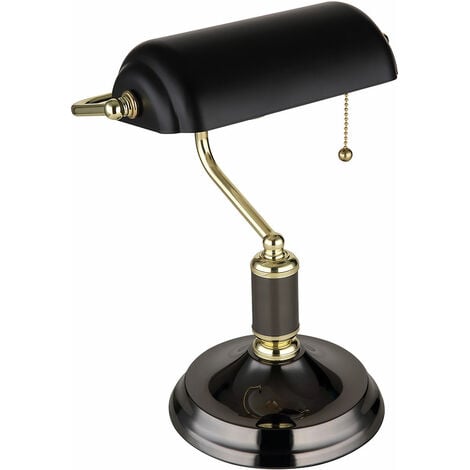 Lampada da banchiere lampada da tavolo lampada da lettura nera lampada da  scrivania dorata lampada da soggiorno, metallo, 1x E27, LxLxH 26,5x18x 34 cm