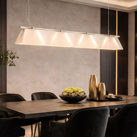 Lampada a sospensione lampada da tavolo da pranzo in vetro, lampada da soggiorno, acciaio nichel opaco, trasparente satinato, 7x G9, LxH 95x110 cm